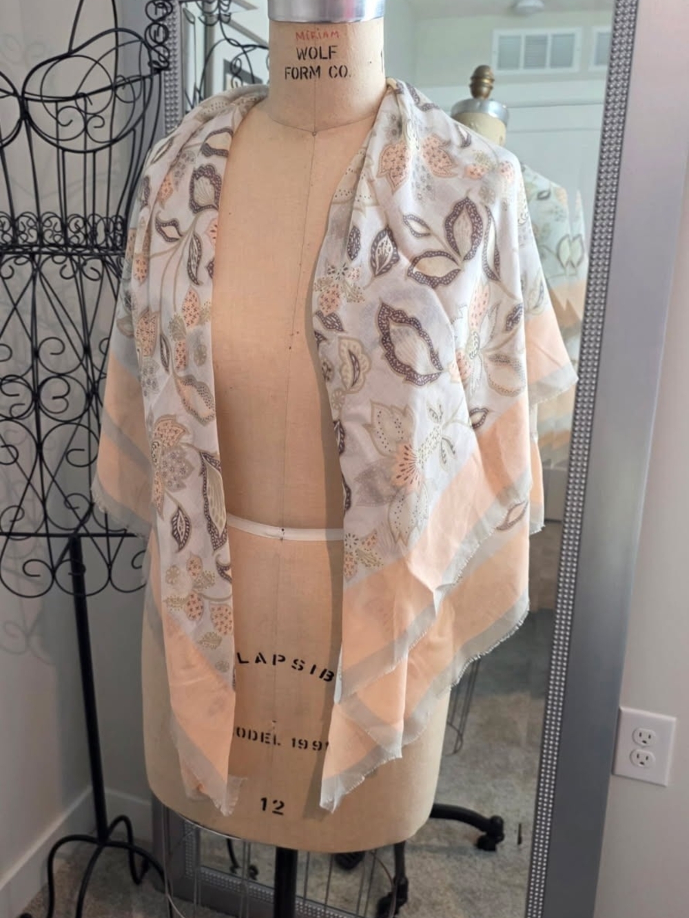 Rare Vintage Betmar Peach and Light Gray Sheer Scarf